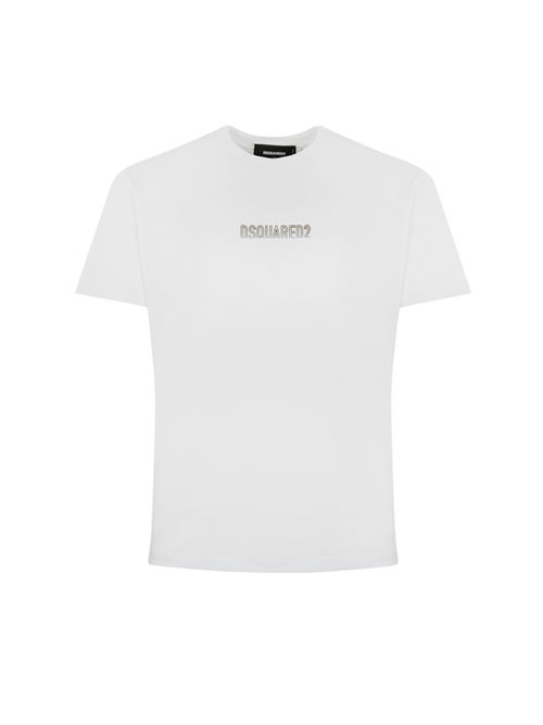 T-shirt bianca in cotone cool fit outline logo DSQUARED2 | S74GD1415 D20020100